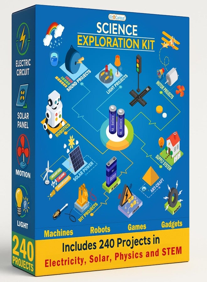 كيت 4 كيوريس مجموعة أدوات صنع المشاريع Kit4Curious® 240 - للمدرسة والعلوم والمشاريع الصيفية، تتضمن مكونات منفصلة وقوالب وكتيبات. - Image 1